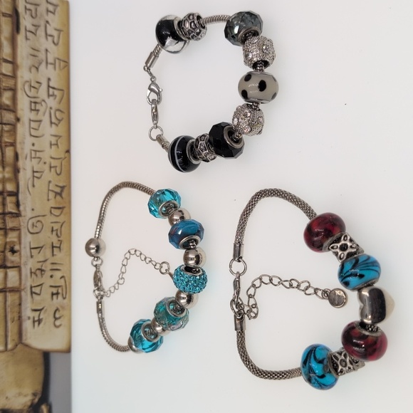 Womens Multi Color Beaded Charm Bracelets Red, Turquoise, Black, 925 Silver - Picture 1 of 8